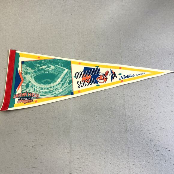 Vtg Cleveland Indians Jacobs Field 1994 Inaugural Season Pennant MLB Baseball - Picture 1 of 7